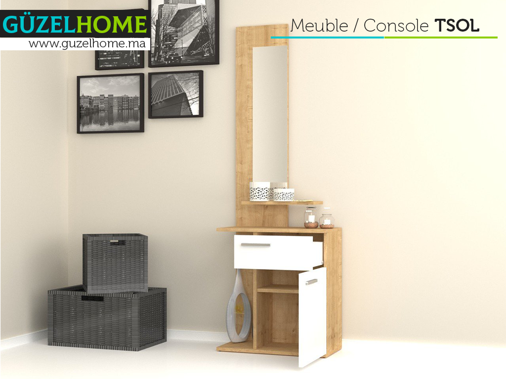 TSOL - Meuble Console d'entrée - Chêne et Blanc
