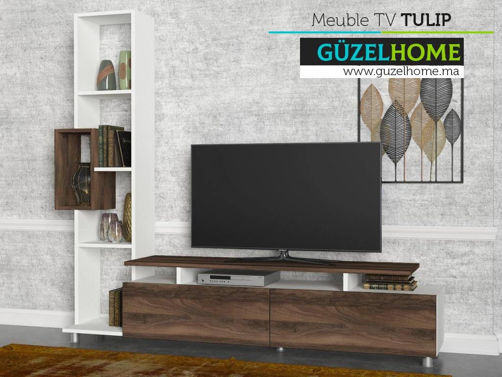 Meuble TV TULIP - Noyer et Blanc