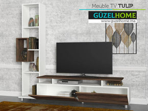 Meuble TV TULIP - Noyer et Blanc — vue alternative