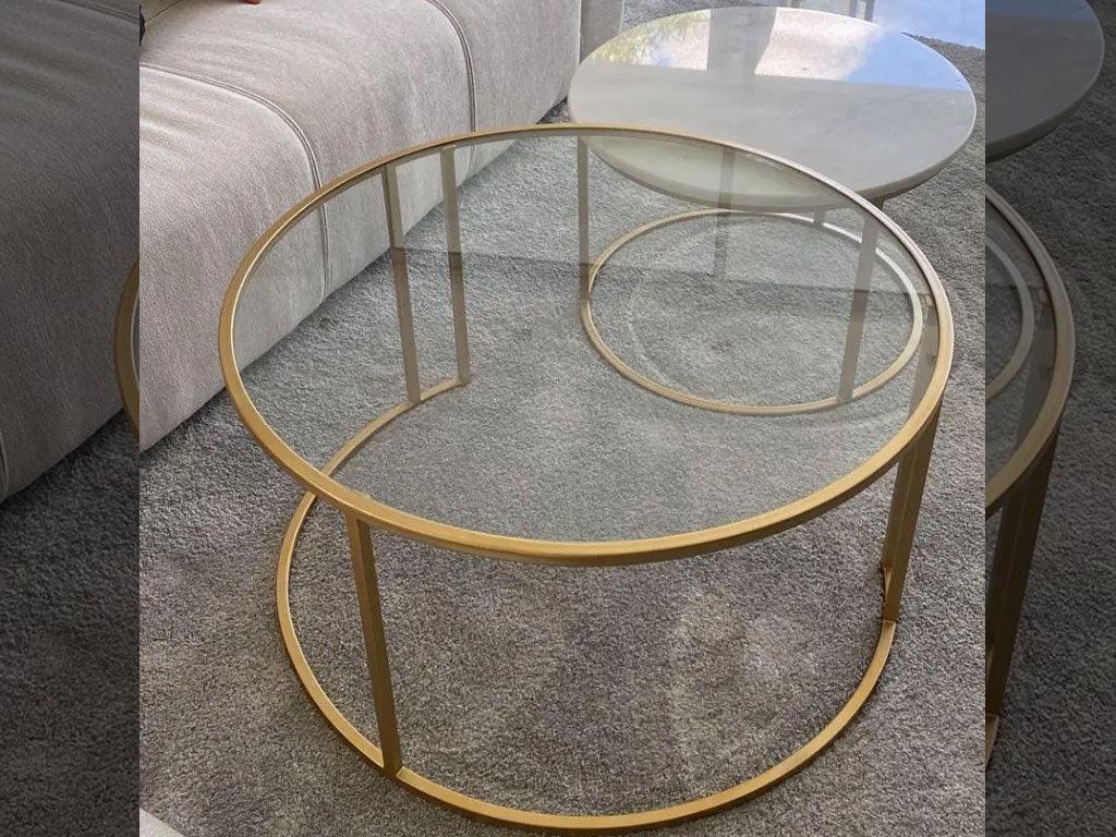 2 tables gigognes VERRE et MARBRE - structure en métal