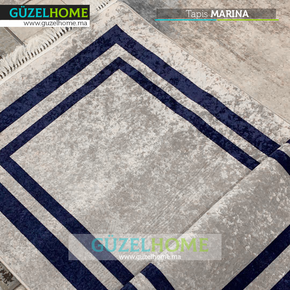 Tapis à franges MARINA - Gris clair et Bleu marine - Meubles de décoration chez GÜZELHOME Maroc