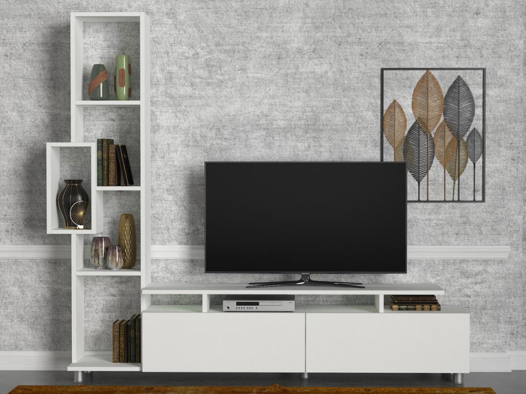 Meuble TV moderne, mélaminé, 160 cm de largeur, feutre blanc Moderne -  Emob