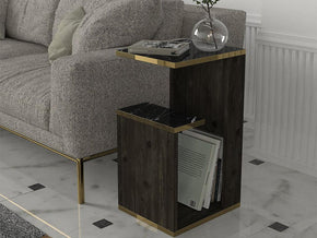 Table d'appoint VEYRON - Noir charbon, Effet Marbre et Doré - Meubles de décoration chez GÜZELHOME Maroc