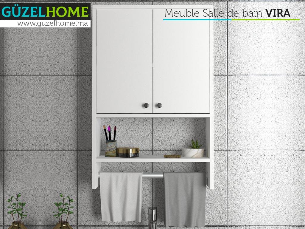 Meuble VIRA à 2 portes avec penderie - Blanc - Salle de bain