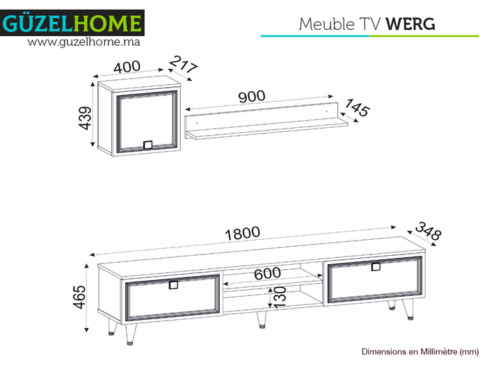 Meuble TV WERG - Blanc et Doré - salon et séjour