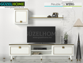 Meuble TV WERG - Blanc et Doré - salon et séjour - Meubles de décoration chez GÜZELHOME Maroc