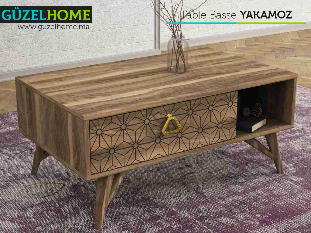 Table Basse YAKAMOZ - Noyer, noir et doré - Salon et séjour
