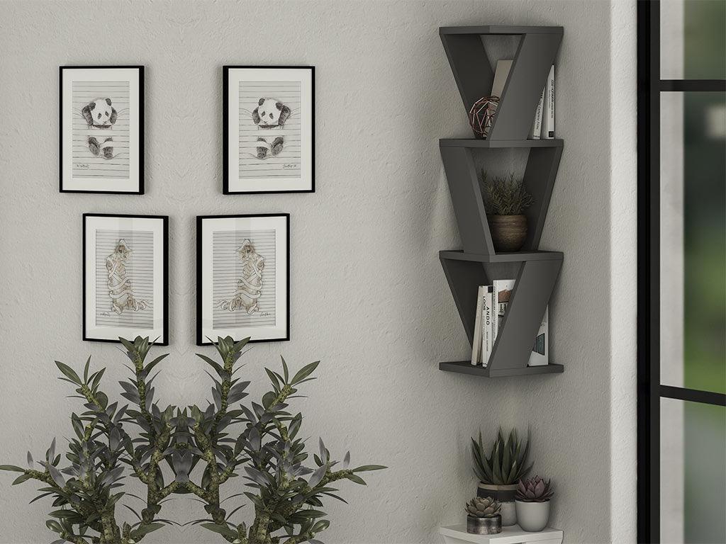 Étagère murale d'angle ZENA - Gris Anthracite - Décoration