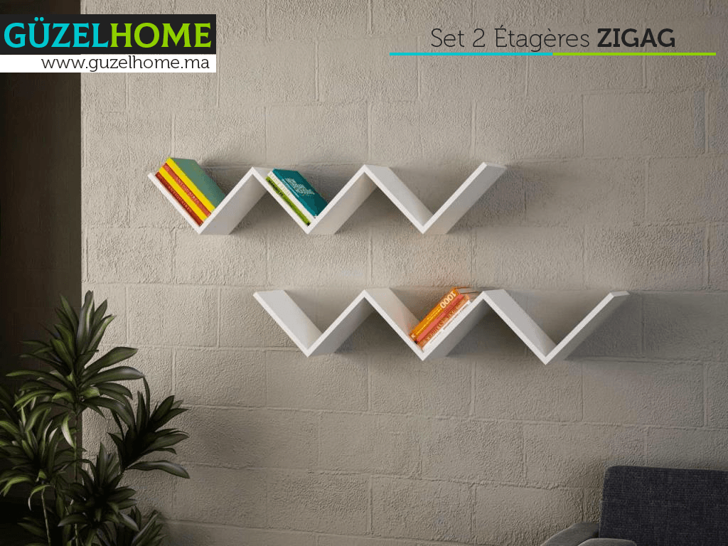 Set de 2 étagères ZIG-ZAG - Rangement mural