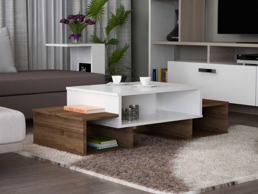 Table Basse SARAFINA - Noyer et Blanc - Salon et séjour